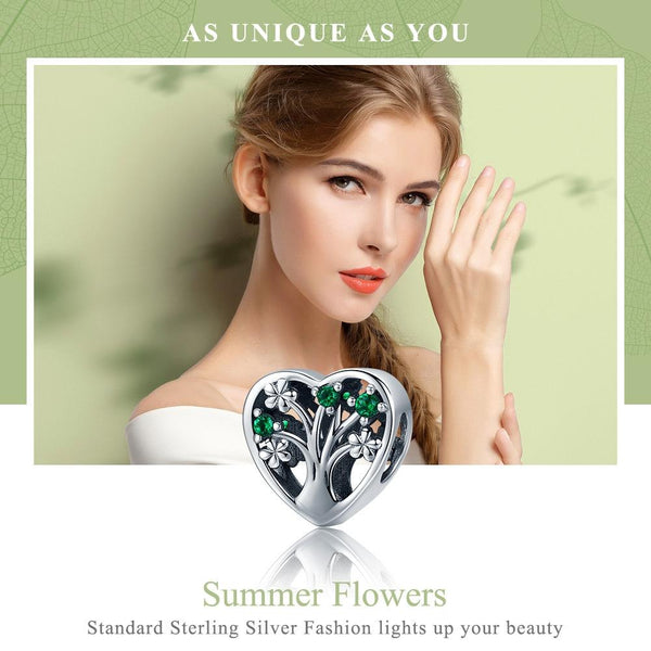 Tree Of Life Sterling Silver Zircon CZ Hollow Bead Charm Bracelet Necklace