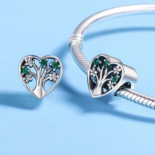 Tree Of Life Sterling Silver Zircon CZ Hollow Bead Charm Bracelet Necklace