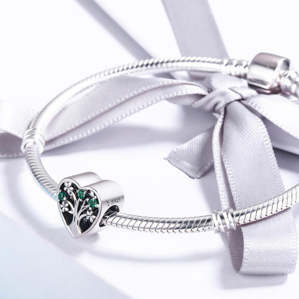 Tree Of Life Sterling Silver Zircon CZ Hollow Bead Charm Bracelet Necklace