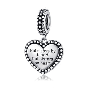 Sisters Heart Sterling Silver Bead Charm Bracelet Necklace Pendant