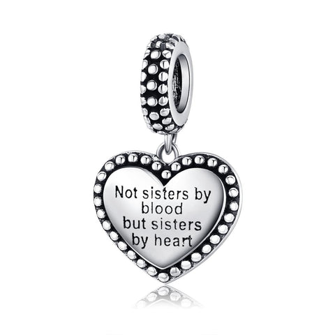 Sisters Heart Sterling Silver Bead Charm Bracelet Necklace Pendant