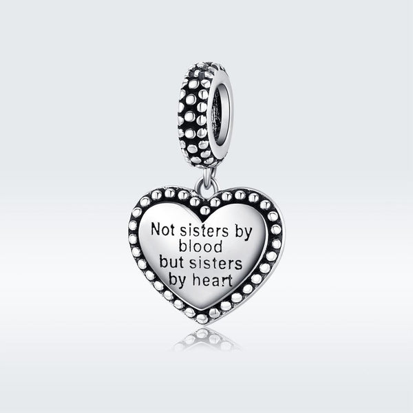 Sisters Heart Sterling Silver Bead Charm Bracelet Necklace Pendant