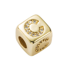 Gold Colour Letter Initial Copper Zircon CZ Bead Charm Bracelet Necklace C