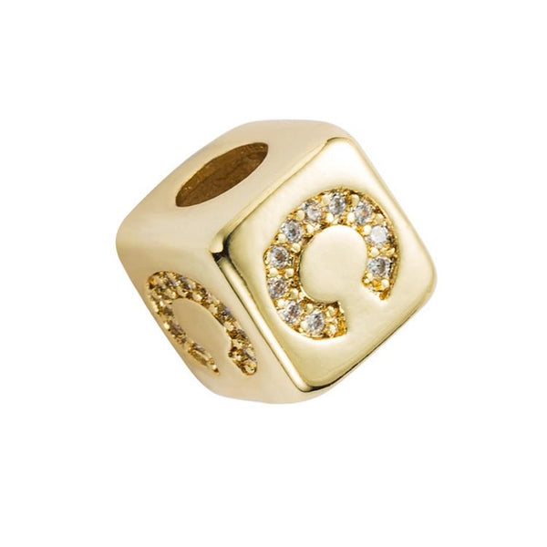 Gold Colour Letter Initial Copper Zircon CZ Bead Charm Bracelet Necklace C