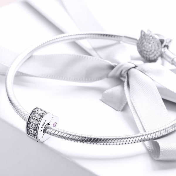 Heart Sterling Silver Zircon CZ Buckle Clip Bead Charm Bracelet Necklace