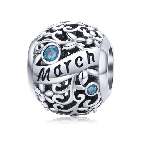 Aquamarine March Birthstone Sterling Silver Zircon CZ Bead Charm Bracelet Necklace