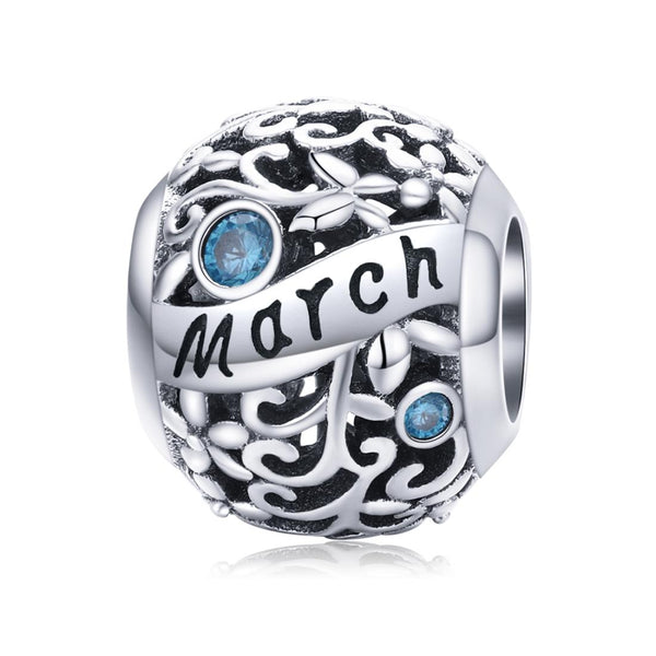 Aquamarine March Birthstone Sterling Silver Zircon CZ Bead Charm Bracelet Necklace