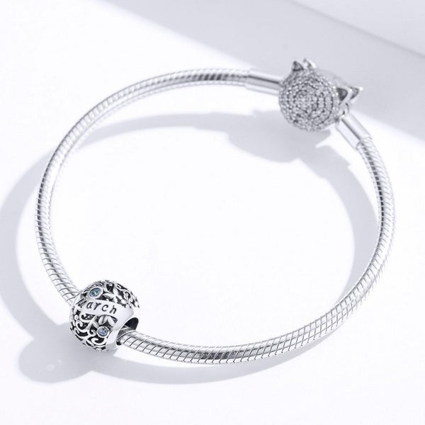 Aquamarine March Birthstone Sterling Silver Zircon CZ Bead Charm Bracelet Necklace