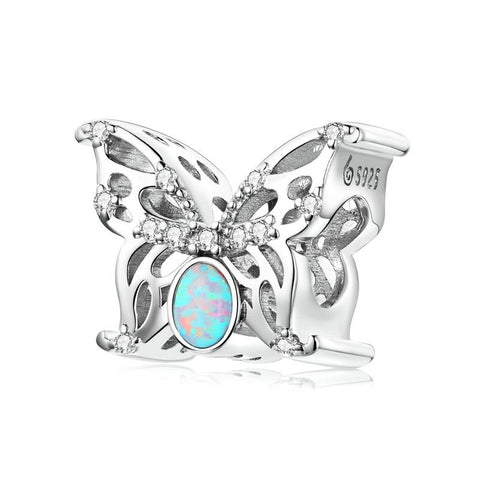 Butterfly Sterling Silver Zircon CZ Bead Charm Pendant Bracelet Necklace