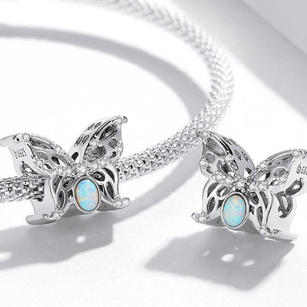 Butterfly Sterling Silver Zircon CZ Bead Charm Pendant Bracelet Necklace