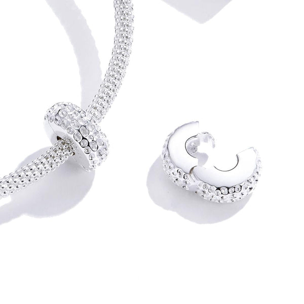 Pave Sterling Silver Zircon CZ Buckle Spacer Bead Charm Bracelet Necklace