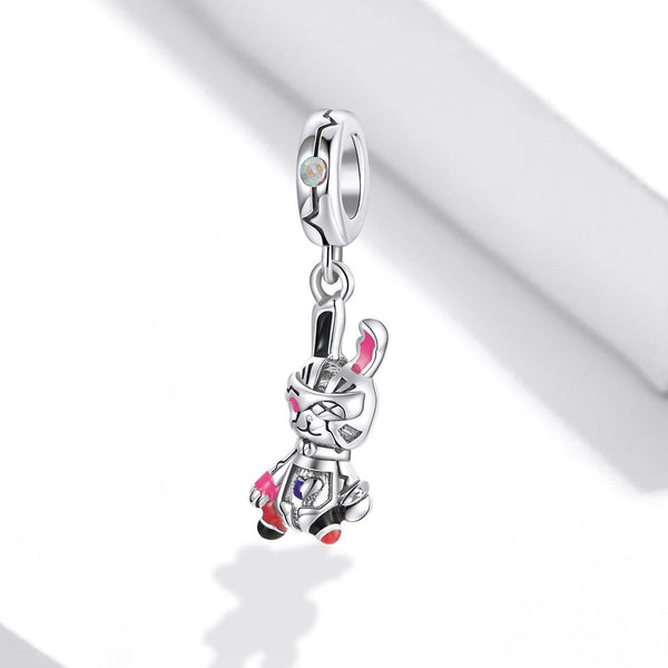 Cyberpunk Rabbit Enamel Sterling Silver CZ Bead Charm Pendant Bracelet Necklace