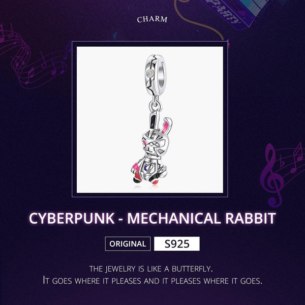 Cyberpunk Rabbit Enamel Sterling Silver CZ Bead Charm Pendant Bracelet Necklace