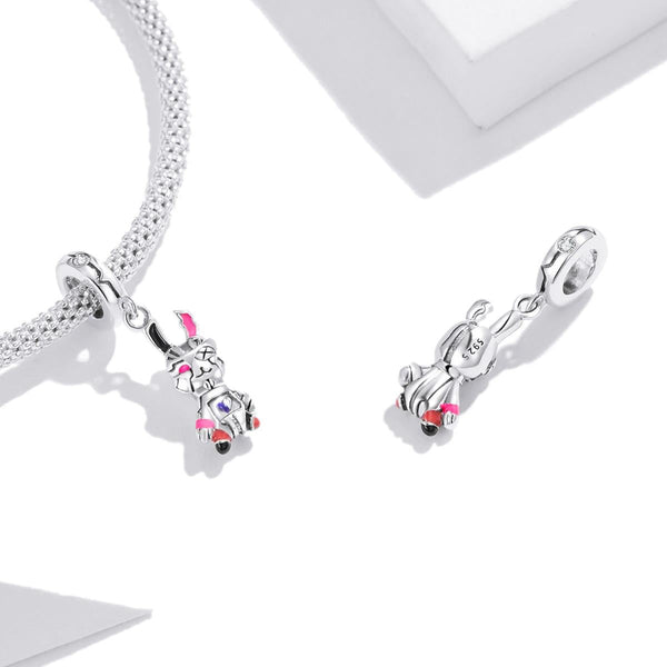 Cyberpunk Rabbit Enamel Sterling Silver CZ Bead Charm Pendant Bracelet Necklace