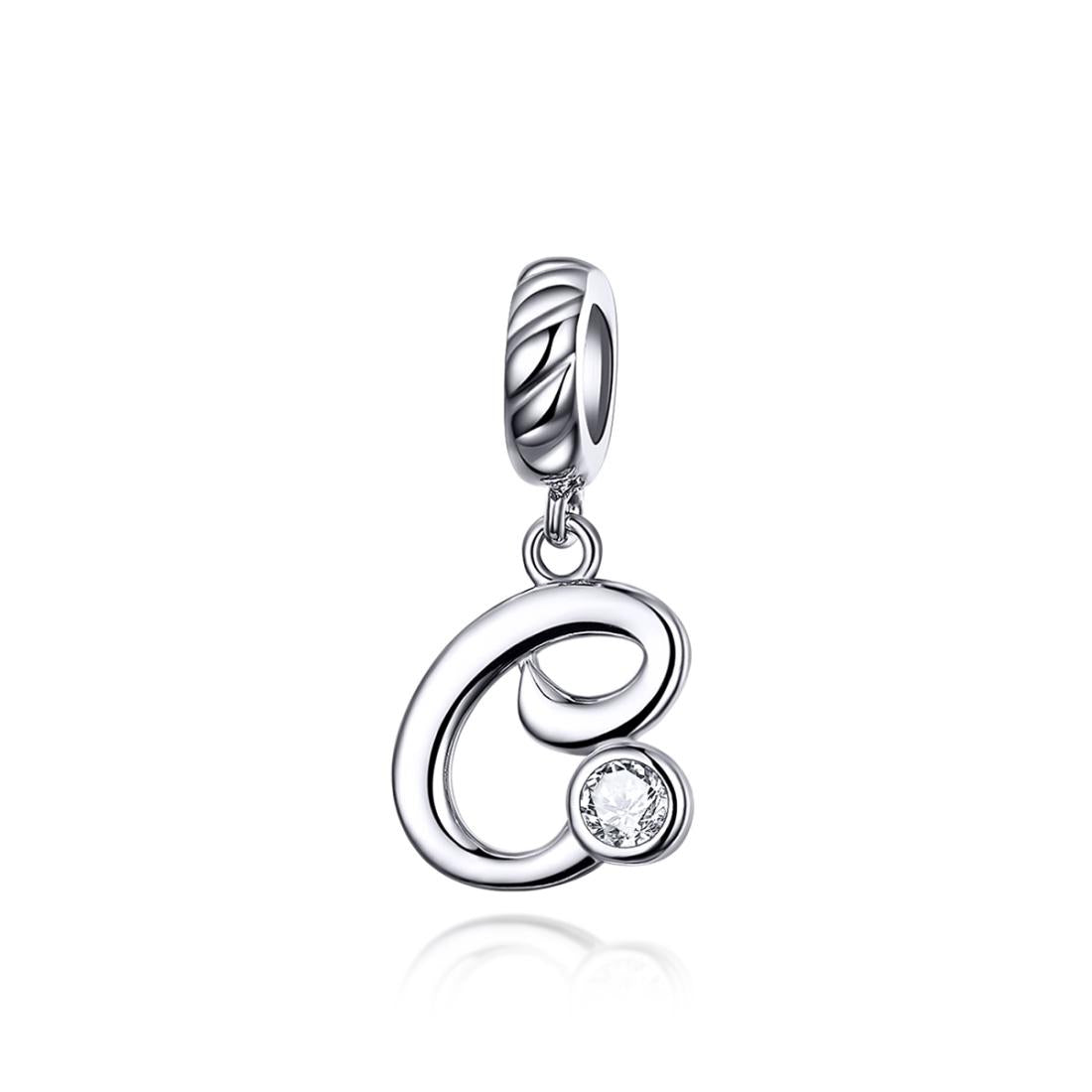 C Letter Initial Platinum Plated Sterling Silver Crystal Zircon Charm Bracelet Necklace