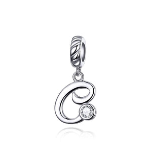 C Letter Initial Platinum Plated Sterling Silver Crystal Zircon Charm Bracelet Necklace