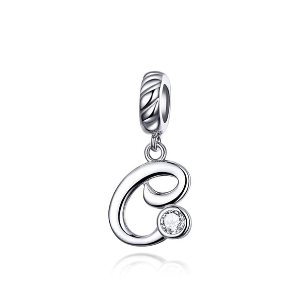 C Letter Initial Platinum Plated Sterling Silver Crystal Zircon Charm Bracelet Necklace