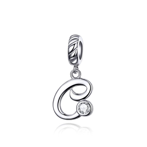 C Letter Initial Platinum Plated Sterling Silver Crystal Zircon Charm Bracelet Necklace