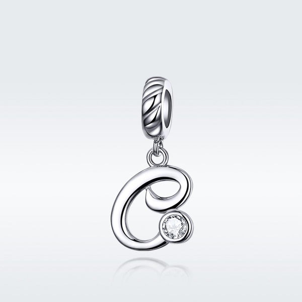 C Letter Initial Platinum Plated Sterling Silver Crystal Zircon Charm Bracelet Necklace