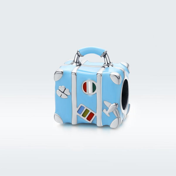Suitcase Travel Enamel Sterling Silver Bead Charm Bracelet Necklace Pendant