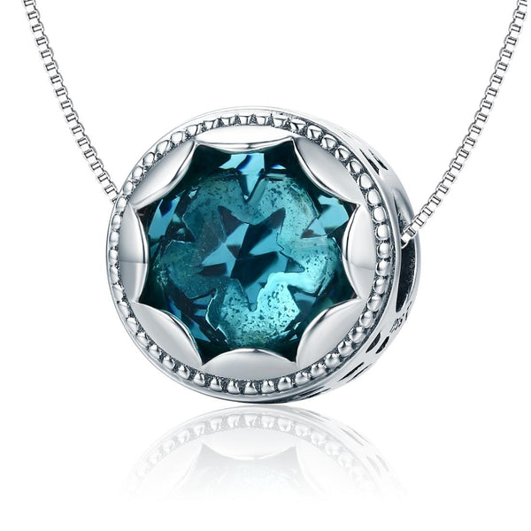 Blue Star Sterling Silver Glass Bead Charm Bracelet Necklace