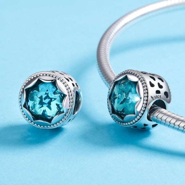 Blue Star Sterling Silver Glass Bead Charm Bracelet Necklace
