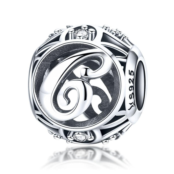 C Initial Letter Sterling Silver Zircon CZ Bead Charm Bracelet Necklace