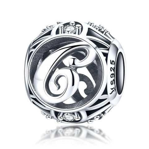 C Initial Letter Sterling Silver Zircon CZ Bead Charm Bracelet Necklace