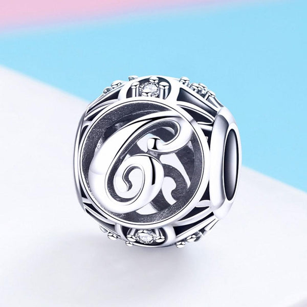 C Initial Letter Sterling Silver Zircon CZ Bead Charm Bracelet Necklace