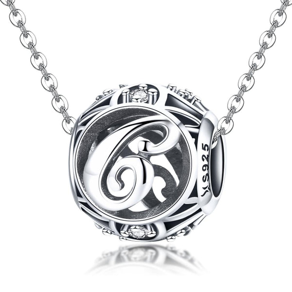 C Initial Letter Sterling Silver Zircon CZ Bead Charm Bracelet Necklace