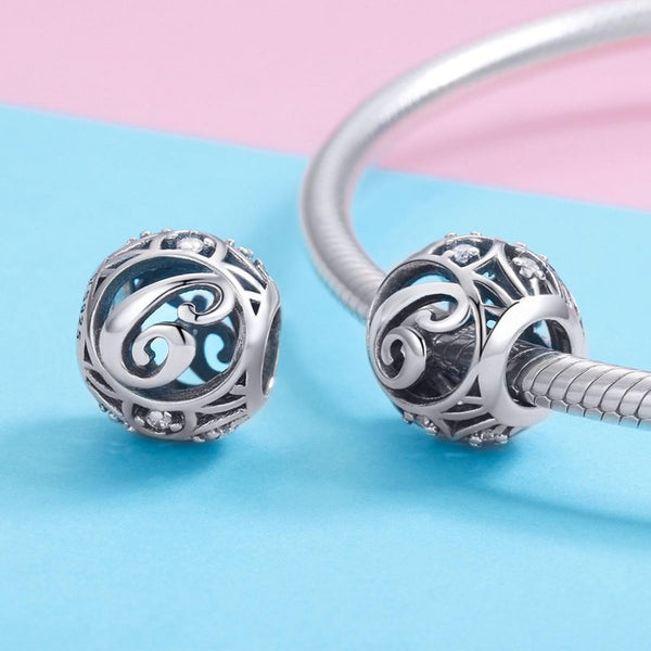 C Initial Letter Sterling Silver Zircon CZ Bead Charm Bracelet Necklace