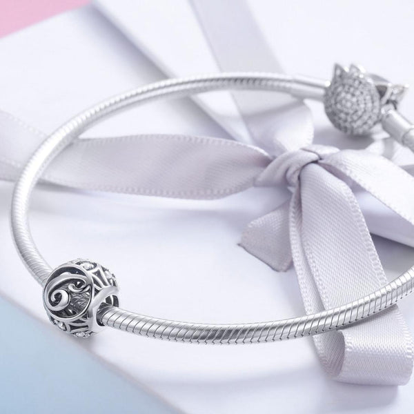 C Initial Letter Sterling Silver Zircon CZ Bead Charm Bracelet Necklace