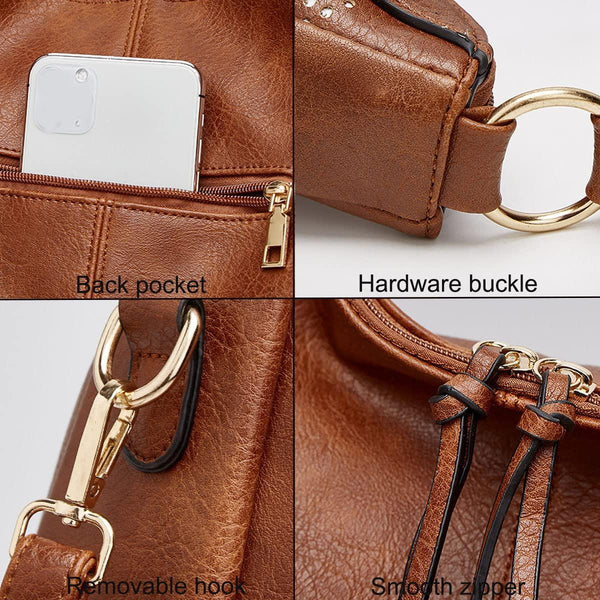 Faux PU Leather Bucket Slouch Underarm Shoulder Bag Handbag Tassel Brown