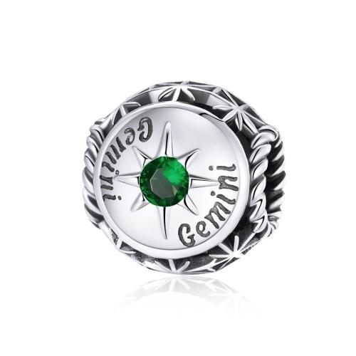 Gemini Zodiac Sterling Silver Zircon CZ Bead Charm Bracelet Necklace