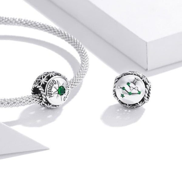 Gemini Zodiac Sterling Silver Zircon CZ Bead Charm Bracelet Necklace