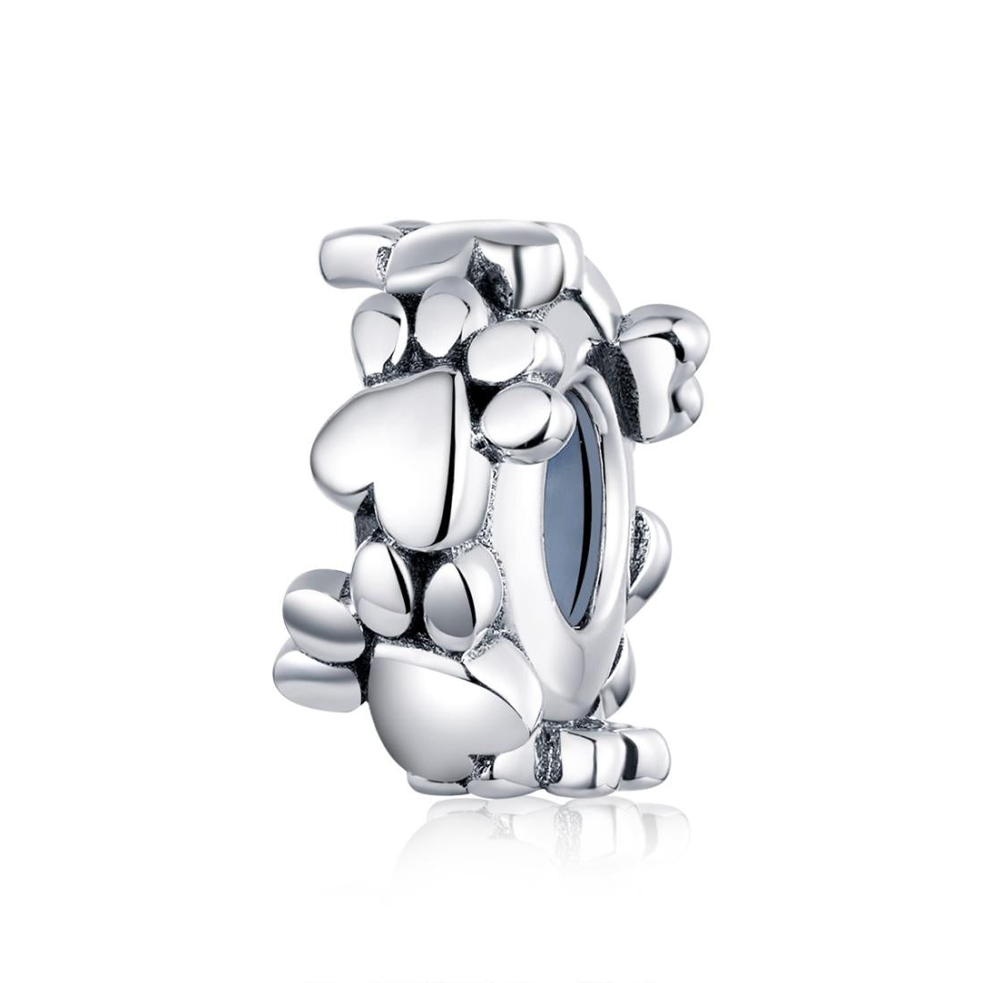 Pawprints Heart Love Sterling Silver Bead Charm Bracelet Necklace Pendant