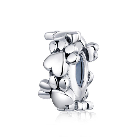 Pawprints Heart Love Sterling Silver Bead Charm Bracelet Necklace Pendant