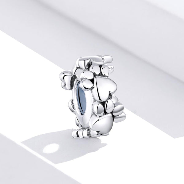 Pawprints Heart Love Sterling Silver Bead Charm Bracelet Necklace Pendant
