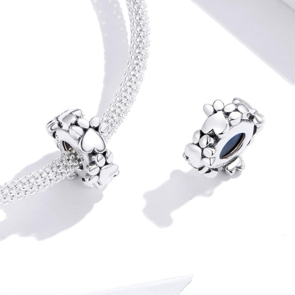 Pawprints Heart Love Sterling Silver Bead Charm Bracelet Necklace Pendant