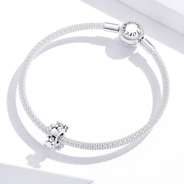 Pawprints Heart Love Sterling Silver Bead Charm Bracelet Necklace Pendant