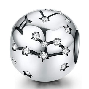 Gemini Zodiac Constellation Sterling Silver Zircon CZ Bead Charm Bracelet Necklace