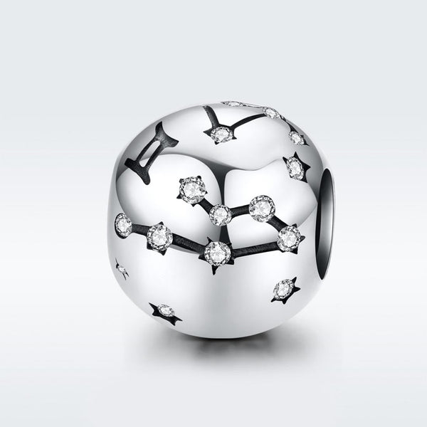 Gemini Zodiac Constellation Sterling Silver Zircon CZ Bead Charm Bracelet Necklace