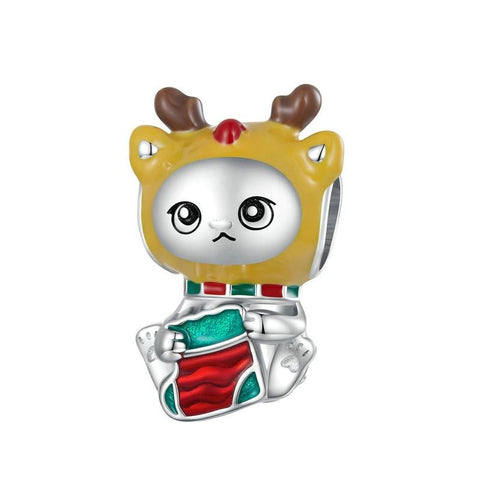 Reindeer Enamel Sterling Silver Bead Charm Bracelet Necklace Pendant