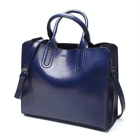 Faux PU Leather Casual Tote Crossbody Shoulder Bag Blue