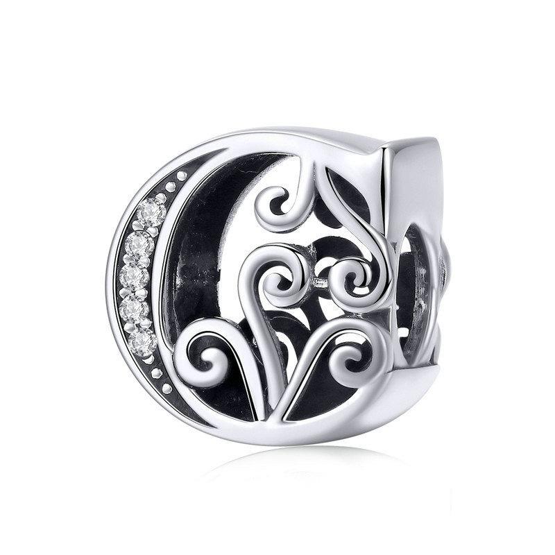 Initial Letter Gothic Victorian Sterling Silver Zircon CZ Bead Charm Bracelet C