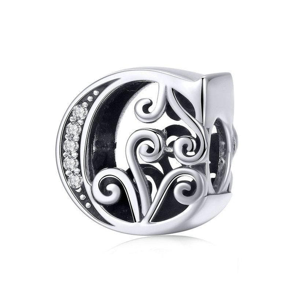 Initial Letter Gothic Victorian Sterling Silver Zircon CZ Bead Charm Bracelet C