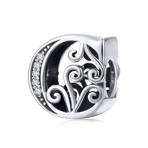 Initial Letter Gothic Victorian Sterling Silver Zircon CZ Bead Charm Bracelet C