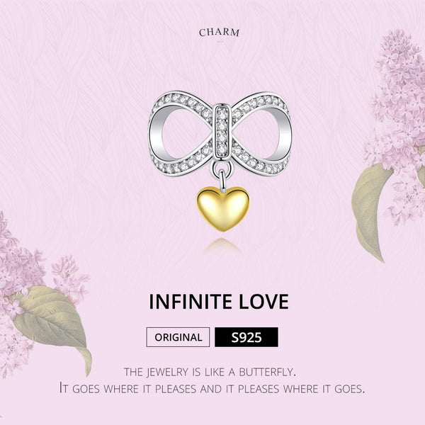 Infinite Love Gold Platinum Plated Sterling Silver Bead Charm Pendant Bracelet