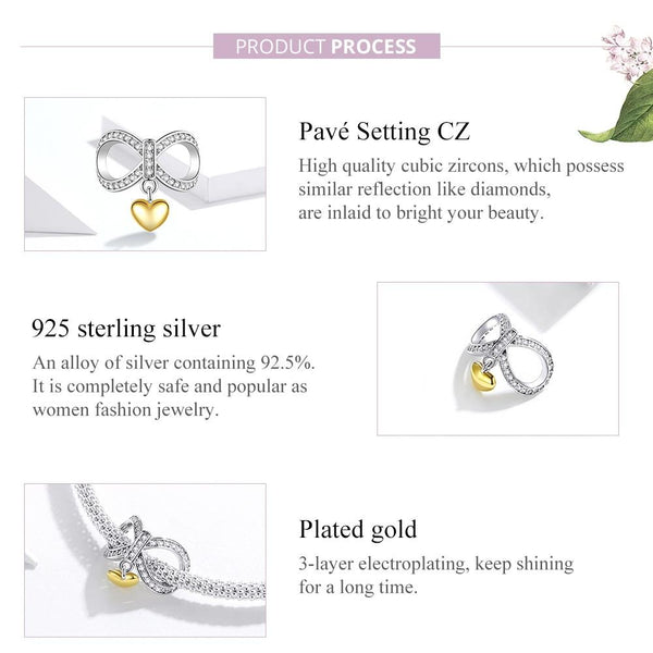 Infinite Love Gold Platinum Plated Sterling Silver Bead Charm Pendant Bracelet