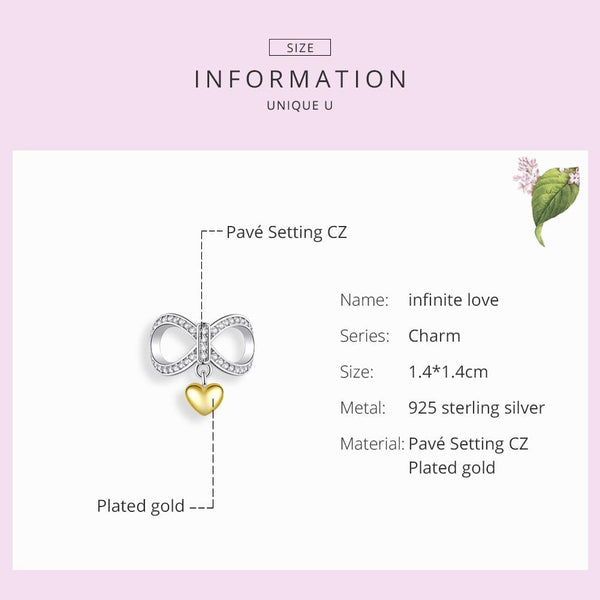 Infinite Love Gold Platinum Plated Sterling Silver Bead Charm Pendant Bracelet